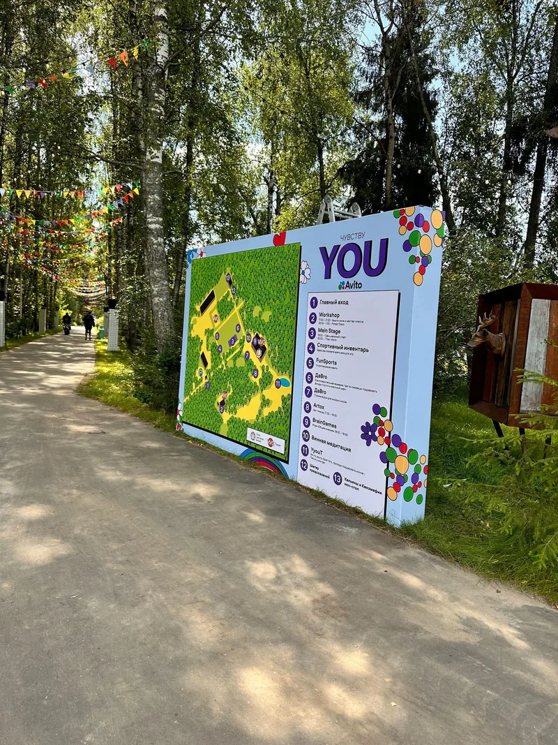 Печатный навигационный указатель у прогулочной дорожки